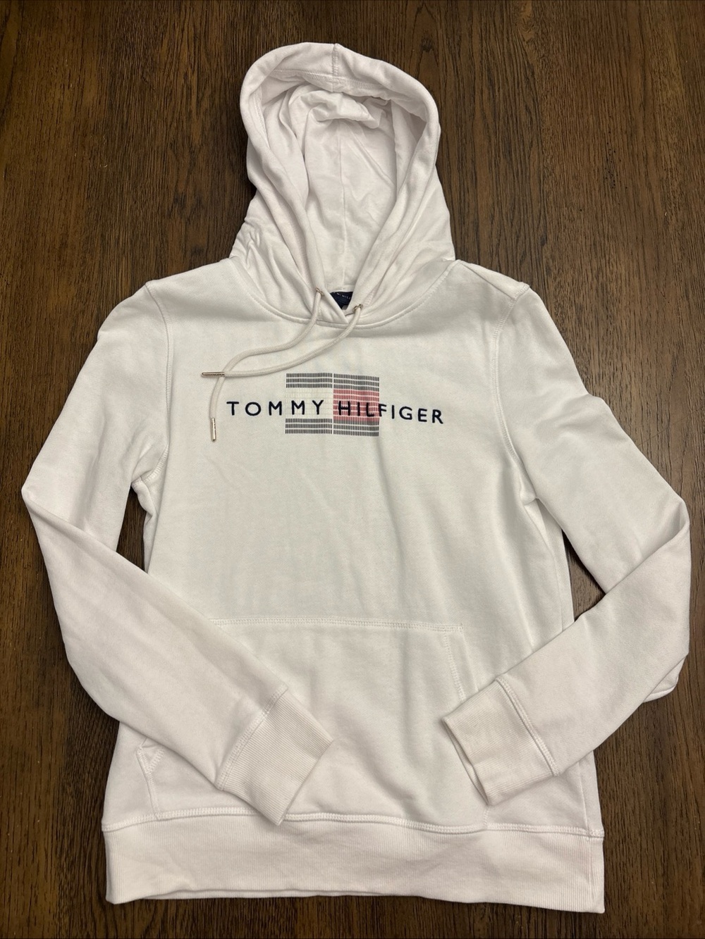 Tommy Hilfiger White Hoodie with Logo Stripe